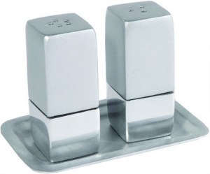 Yair Emanuel Judaica Anodized Aluminum Salt and Pepper Set Square - Silver