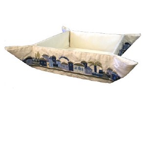 Yair Emanuel Judaica Embroidered Folding Basket Oriental Blue