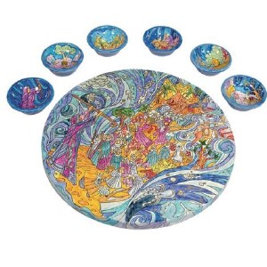 Yair Emanuel Wooden Painted Seder Plate - Exodus from Egypt