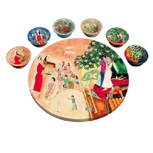Yair Emanuel Wooden Painted Seder Plate - Figures Design