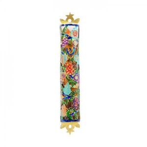 Yair Emanuel Laser Cut Hand Painted Mezuzah Case Large Pomegranates Multicolor 12cm