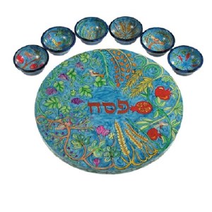 Yair Emanuel Wooden Painted Seder Plate - Seven Species