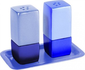 Yair Emanuel Judaica Anodized Aluminum Salt and Pepper Set Square Blue