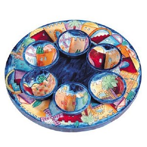 Yair Emanuel Wooden Painted Seder Plate - Jerusalem Design