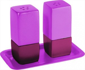 Yair Emanuel Judaica Anodized Aluminum Salt and Pepper Set Square - Pink