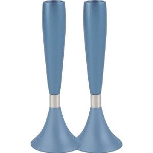 Yair Emanuel Anodized Aluminum Shabbat Candlesticks Large - Blue