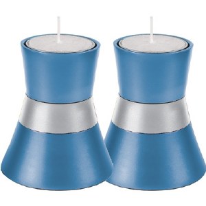 Yair Emanuel Anodized Aluminum Small Candlesticks - Blue