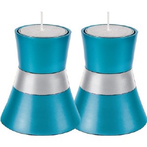 Yair Emanuel Anodized Aluminum Small Candlesticks - Turquoise