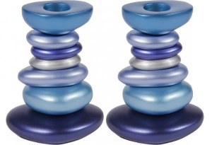 Yair Emanuel Anodized Aluminum Shabbat Candlestick - Stone Tower Blues