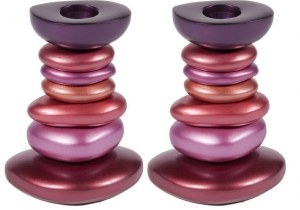 Yair Emanuel Anodized Aluminum Shabbat Candlestick - Stone Tower Reds