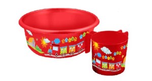 Childrens' Wash Cup Set Plastic Red Designed with Multicolor Train