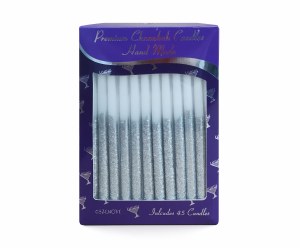 Glittered Chanukah Candles Silver White 45 Count Box