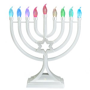 Plastic Menorah Multicolor Changing LED Lights Battery Or USB Operated White