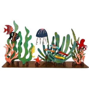 Metal Candle Menorah Aquarium Design 10"