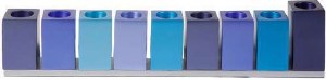 Yair Emanuel Judaica Aluminum Cubes Candle Menorah Blue