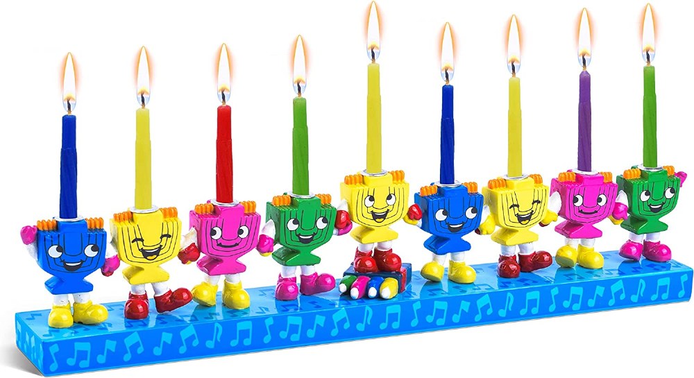 Resin Candle Menorah Hand Painted Dancing Menorahs Theme - The Judaica ...