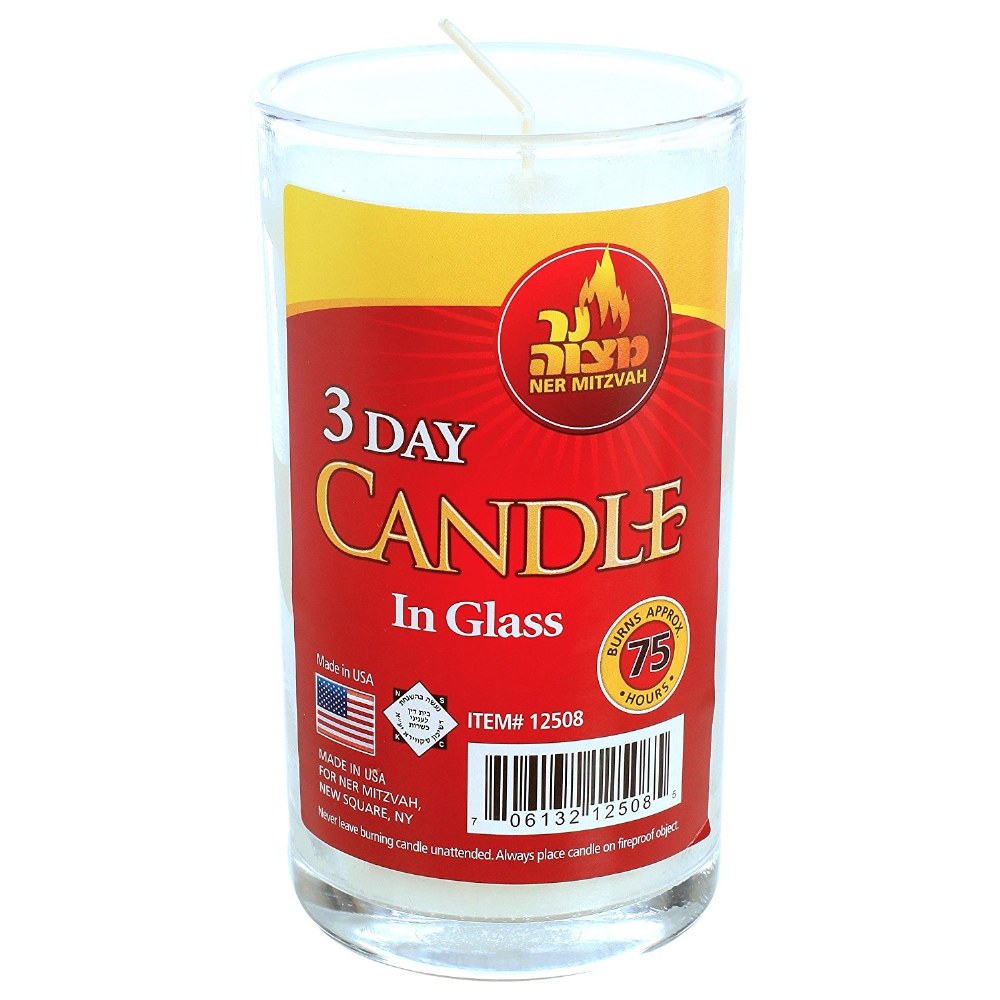 3 Day Yartzeit Candle Kosher Yahrtzeit Memorial and Yom Kippur Candle in Plastic Holder