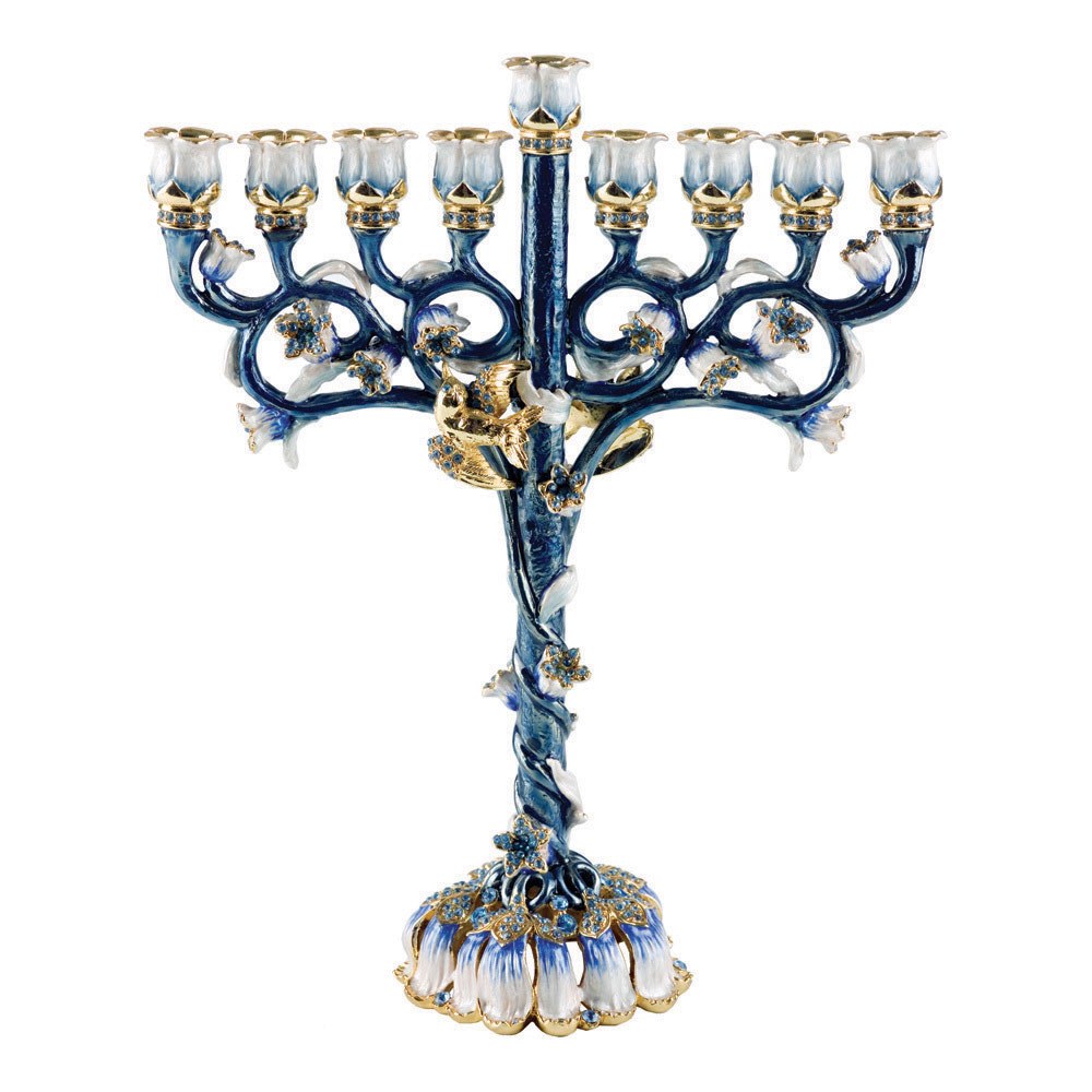 Candle Menorah Bejeweled Turquoise with Sapphire Gemstones and Twisted ...