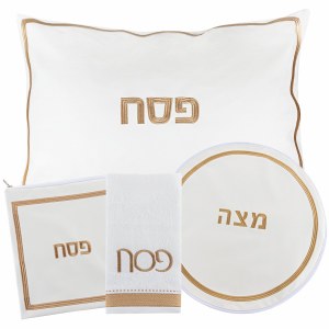 Pesach Set Faux Leather 4 Piece White and Gold Hotel Style Design