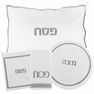 Pesach Set Faux Leather 4 Piece White and Silver Hotel Style Design