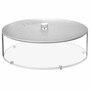 Lucite Matzah Box with Leatherette Cover Silver Accent 13.75"