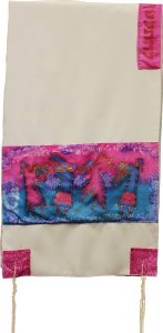 Tallit Hand Painted Silk Pink & Blue Dancers