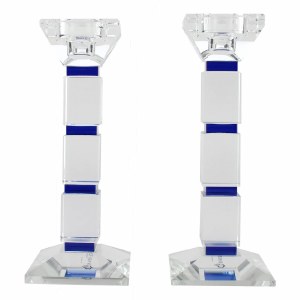 Crystal Candlesticks Square Design Blue Accent 10.2"