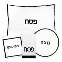 Pesach Set Faux Leather 4 Piece White and Black Hotel Style