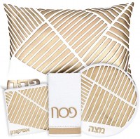 Additional picture of Pesach Set Faux Leather 4 Piece White and Gold Laser Cut Style