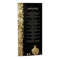 Additional picture of Lucite Simanim Hand Painted Artwork Card Pomegranate Design Black and Gold Ashkenaz 9"