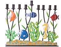 Metal Strip Candle Menorah Underwater Wonderland Design 11.5"