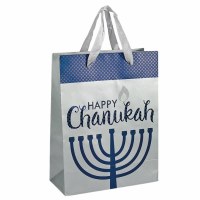 Chanukah Gift Bag Large Size Menorah Design Blue 10" x 13"