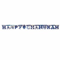 Prismatic Banner Happy Chanukah Design  Blue Silver 91"