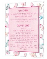 Lucite Modeh Ani and Shema Hebrew Wall Hanging Plaque Butterfly Design Pink