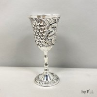 Stainless Steel Kiddush Cup on Stem Ornate Grapes Design 6"