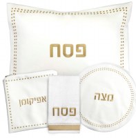 Faux Leather Pesach Set 4 Piece Dotted Border Design Gold