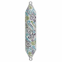 Enameled Mezuzah Case Accented with Rhinestones Swirls Design Multicolor 5"