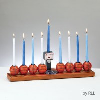 Additional picture of Candle Menorah Hand Painted Resin Basketball Design