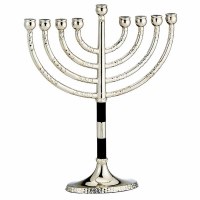 Additional picture of Metal Candle Menorah Classic Design Hammered Accent Black Silver 8.5"