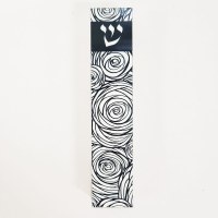 Aluminum and Lucite Mezuzah Case Rose Motif Black 12cm