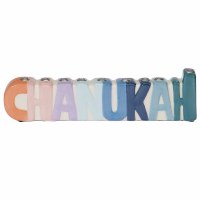 Candle Menorah Hand Painted Ceramic CHANUKAH Design