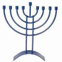 Traditional Steel Candle Menorah Matte Finish Arc Base Slate Blue 8.6"H