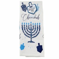 Cotton Hand Towel Chanukah Mosaic Design White Blue