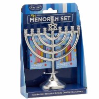 Aluminum Mini Menorah Set Star Design Colorful Birthday Candles