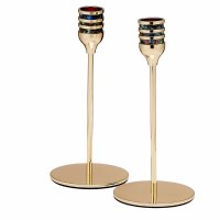 Aluminum Candlesticks Sleek Stripe Design Gold 7"