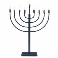 Electric LED Metal Menorah Traditional Style Navy 23"