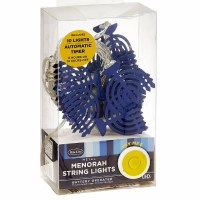 Chanukah Menorah String Lights Battery Operated Blue 70"L