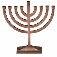 Traditional Aluminum Candle Menorah Hammered Design Rectangle Base Copper 8.5"H