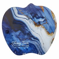 Glass Apple Shape Plate Blue Marble Design 7"
