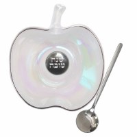 Glass Honey Dish Apple Shaped with Silvertone Spoon